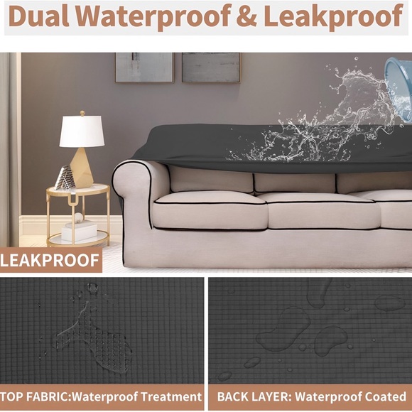 Easy-Going 100% Waterproof Couch Cover Set – Sofa & Loveseat in Dark Gray - Picture 5 of 8